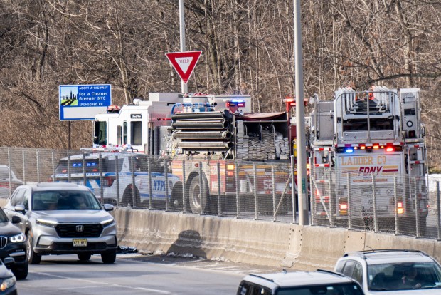 (FDNY units arrive for a washdown) A 62yr old man crossing the southbound lanes of the Major Deegan Expressway just north of the Van Cortlandt Park South Exit was pronounced dead on scene after he was struck by a 47yr old man operating a Chevy Suburban in the southbound lanes in the Bronx on Friday February 6, 2026. 0925. The 47yr old Suburban driver was taken to Montefiore Einstein Hospital. (Theodore Parisienne / New York Daily News)