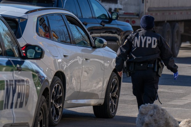 A 26-year-old man was fatally shot while sitting in a car on Thwaites Place and Barker Ave. in the Bronx early Friday, Feb. 13, 2026. The white BMW X3 SUV pictured here was located a few blocks away on Boston Rd. and Pelham Pkwy. N. with a bullet hole in the passenger-side of the front windshield. (Theodore Parisienne / New York Daily News)