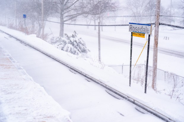 Platform and train tracks of the Long Island Rail Road Rosedale Train Station platform in Queens.