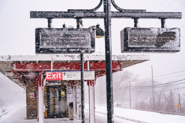 The Long Island Rail Road Rosedale train station in Queens during storm on Monday.