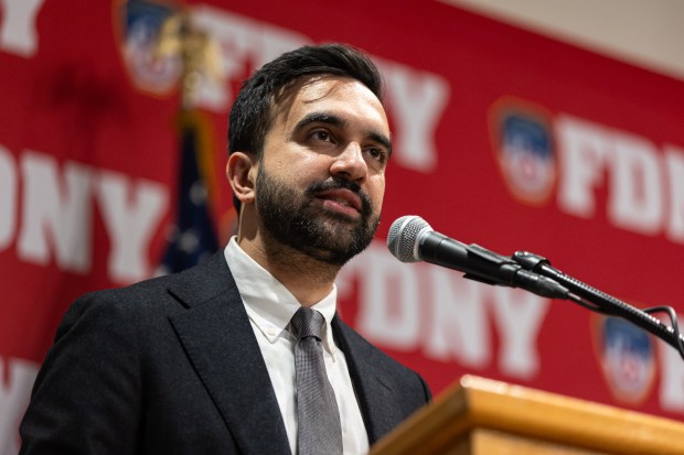 Mayor Zohran Mamdani speaks during the swearing-in ceremony for FDNY Commissioner Lillian Bonsignore at the FDNY headquarters in Brooklyn, Tuesday, January 6, 2026. (Shawn Inglima/ New York Daily News)