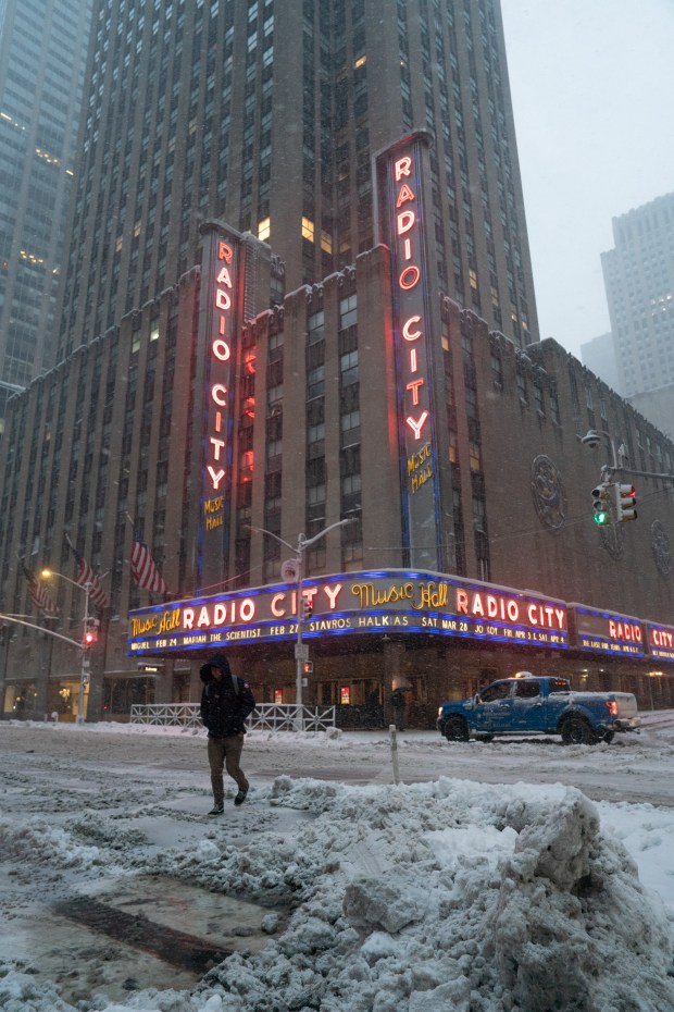 Radio City Music Hall is pictured during a snow storm Monday, Feb. 23, 2026 in Manhattan, New York. (Barry Williams/ New York Daily News)