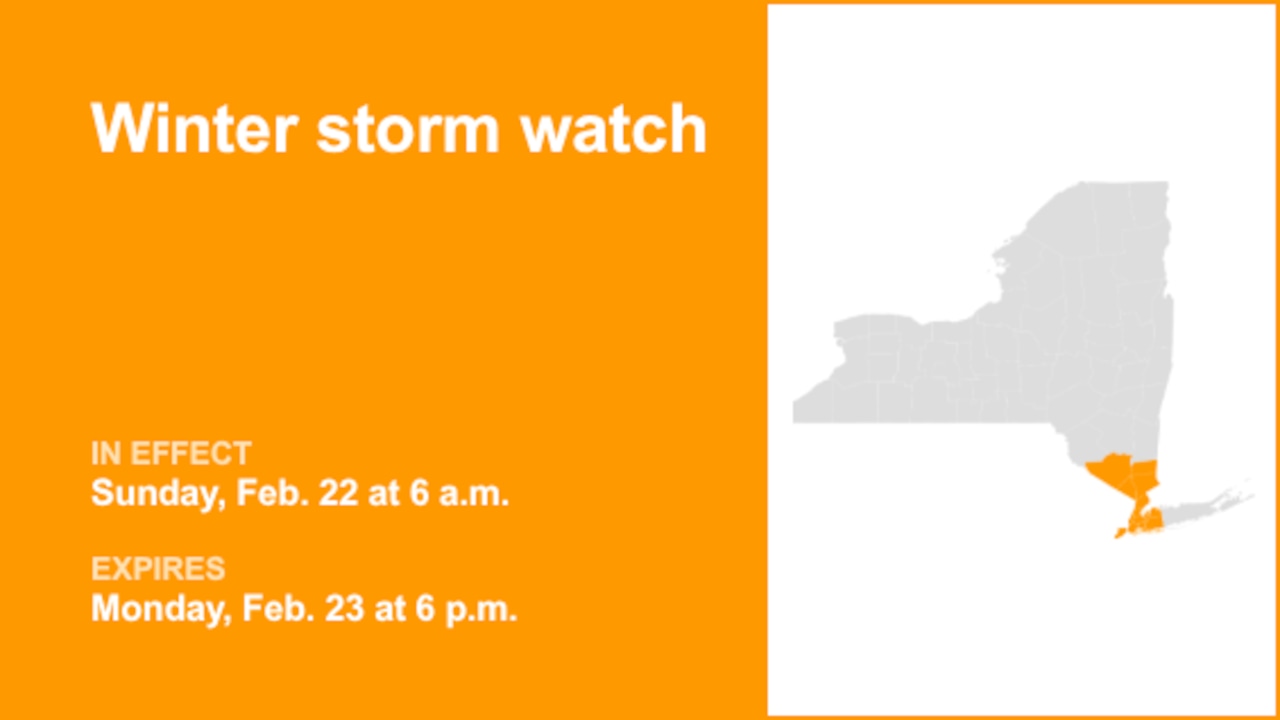 NY weather: part of New York under a winter storm watch Sunday and Monday – may reach 10 inches of snow