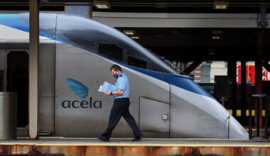 An Amtrak train at South Station in Boston.