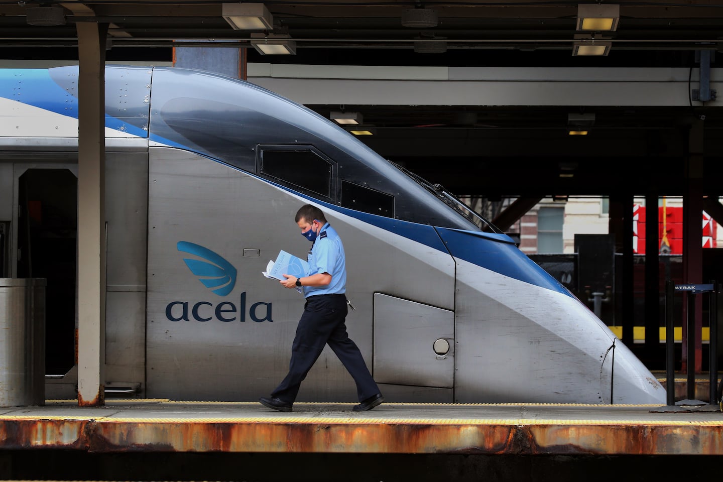 An Amtrak train at South Station in Boston.