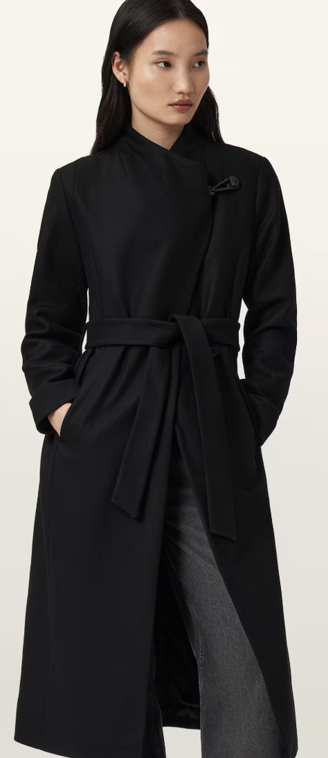 Allsaints, Riley Wrap Around Belted Long Line Coat