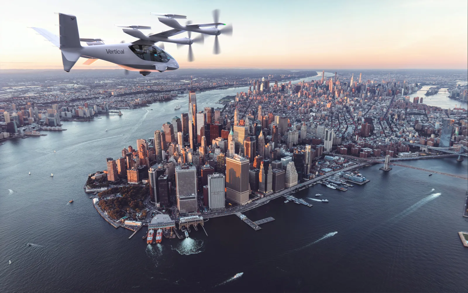 A rendering of Valo flying over Manhattan in New York City.