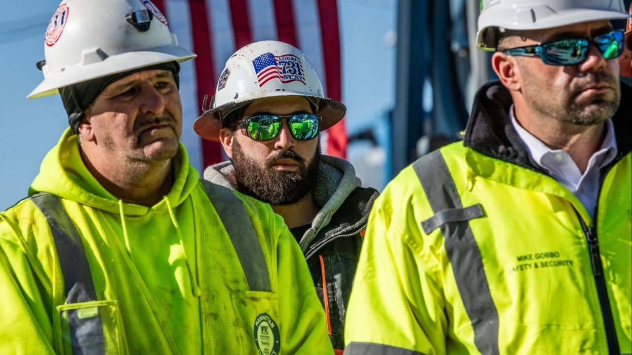 Workers at a construction site for the Gateway rail tunnel under the Hudson River, near Hudson Yards in Manhattan on Feb. 5, 2026. Workers were winding down their construction activity on the biggest transportation infrastructure project in the nation as the Trump administration’s prolonged suspension of its funding threatened to bring work to a halt. (Graham Dickie/The New York Times)
