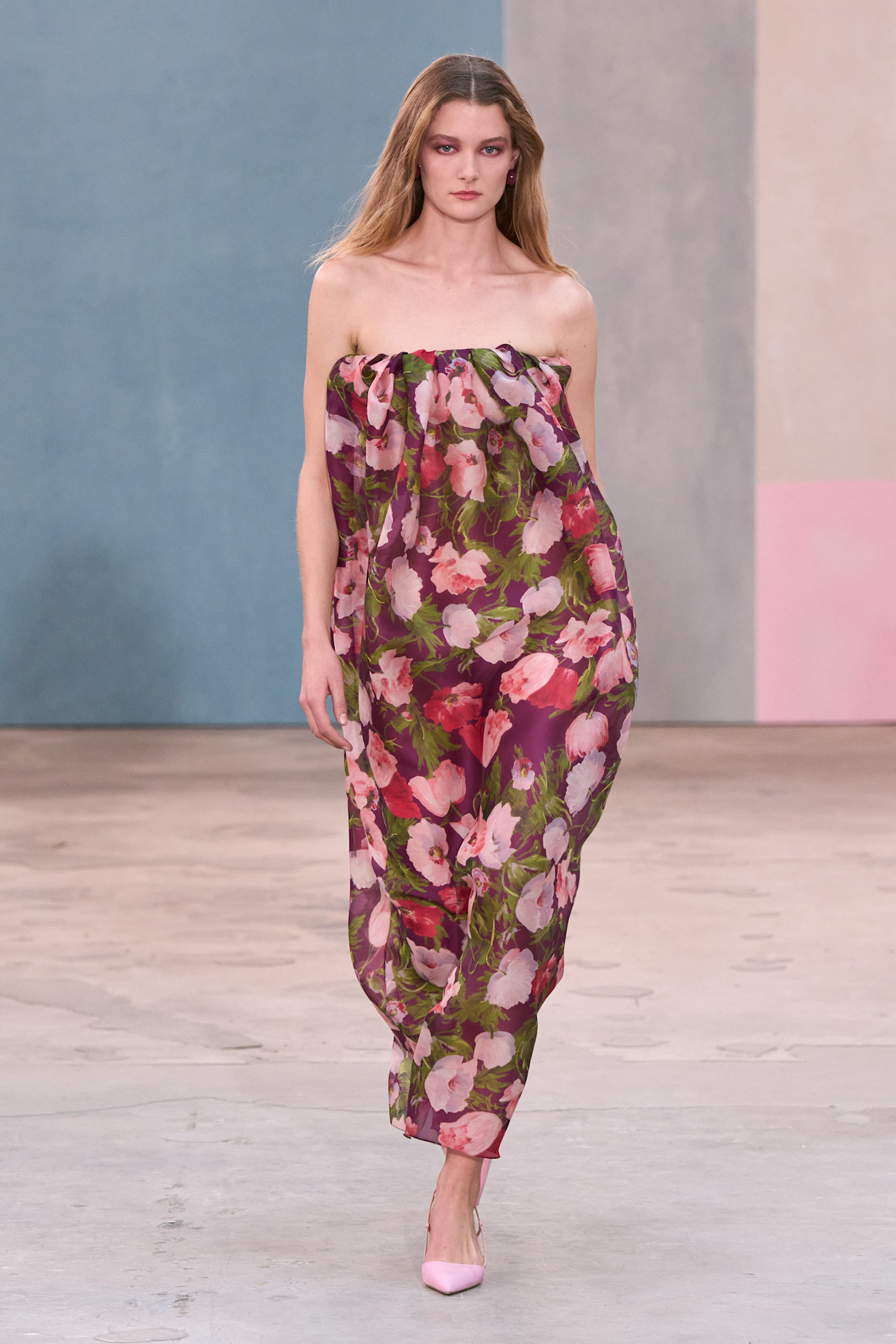 Photo of model wearing printed dress trend from New York Fashion Week Fall Winter 2026 runway show.