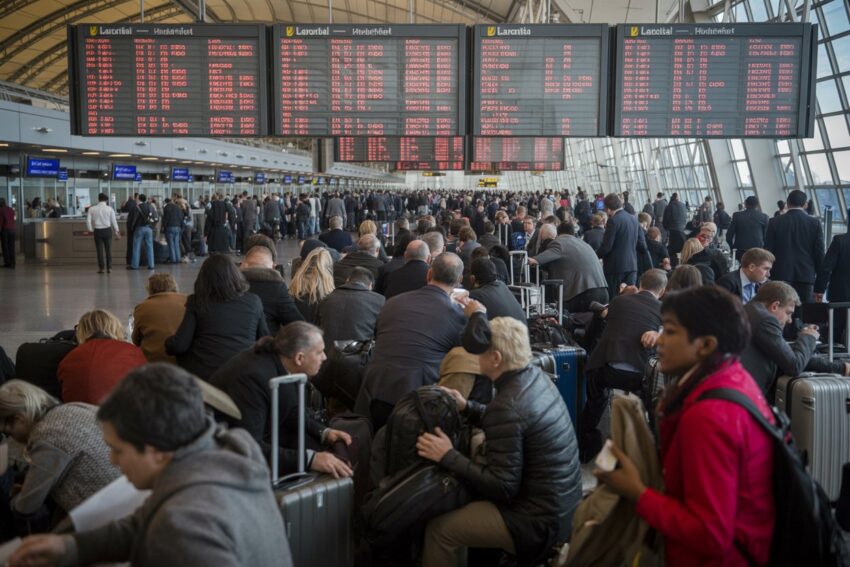 Laguardia airport in new york records 1,034 cancellations and 3 delays, disrupting us travel and stranding passengers.