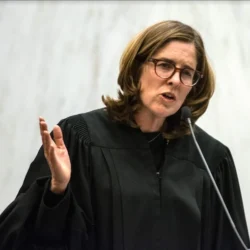Justice Ann Donnelly speaks at her installation ceremony at the U.S. District Court for the Eastern District of New York in 2016. Brooklyn Eagle photo by Rob Abruzzese
