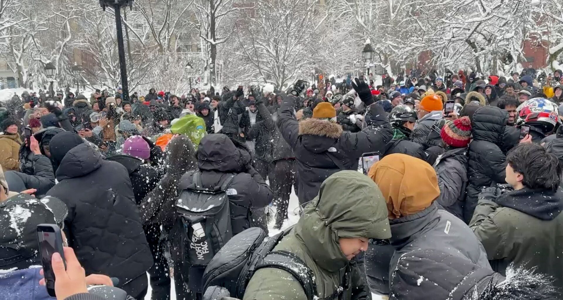 NYC police arrest man after officers were pelted during a snowball fight