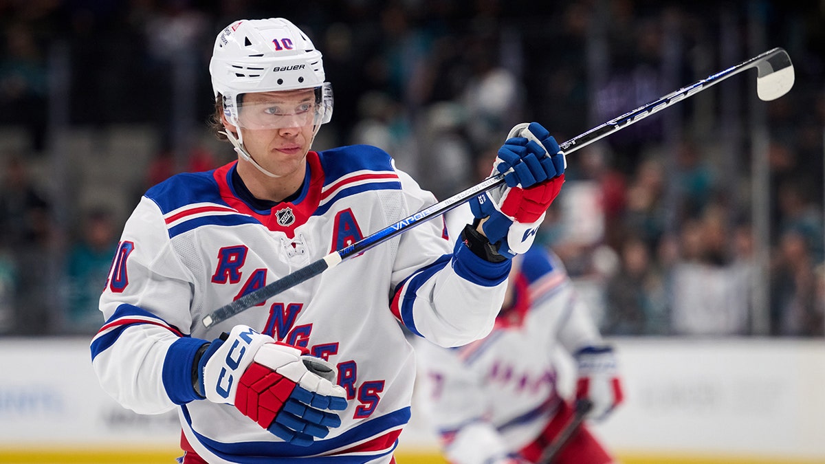 Artemi Panarin looks on