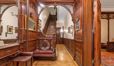 entry with stair, fretwork,woodwork