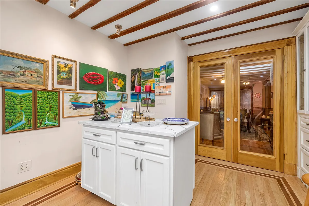 kitchen with French doors to dining room