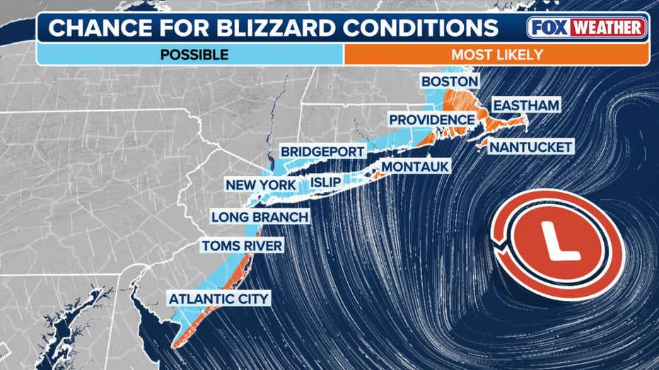 FOX Forecast Center is monitoring the potential for blizzard conditions along the East Coast ahead of a nor'easter packing heavy snow and high winds. (FOX Weather)