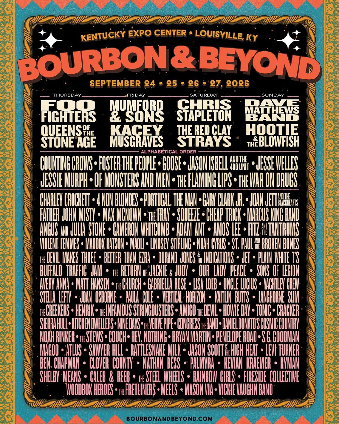 Bourbon & Beyond 2026 lineup foo fighters Dave Matthews Band Queens of the Stone Age