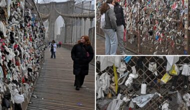 Tourists tie pules of trash -- including tampons, condoms, panties -- to Brooklyn Bridge in disgusting trend