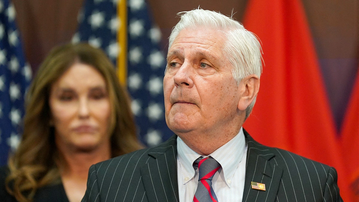 Bruce Blakeman speaks at a podium during a press event.