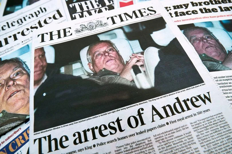 Front pages of British nationals on Friday all showed Andrew leaving custody