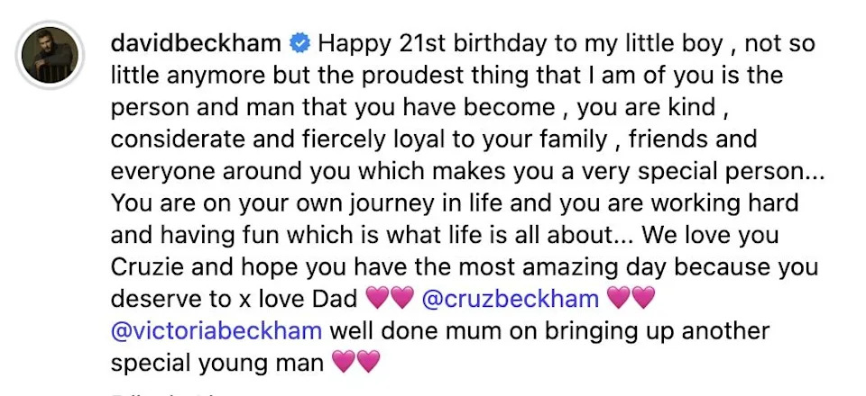 DAVID BECKHAM'S BIRTHDAY TRIBUTE TO CRUZ