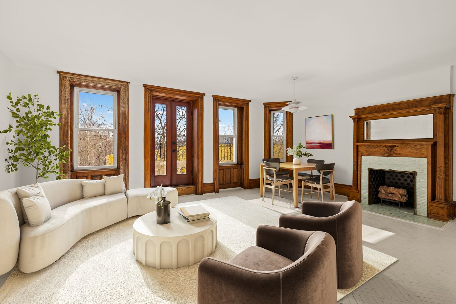 living room with mantel