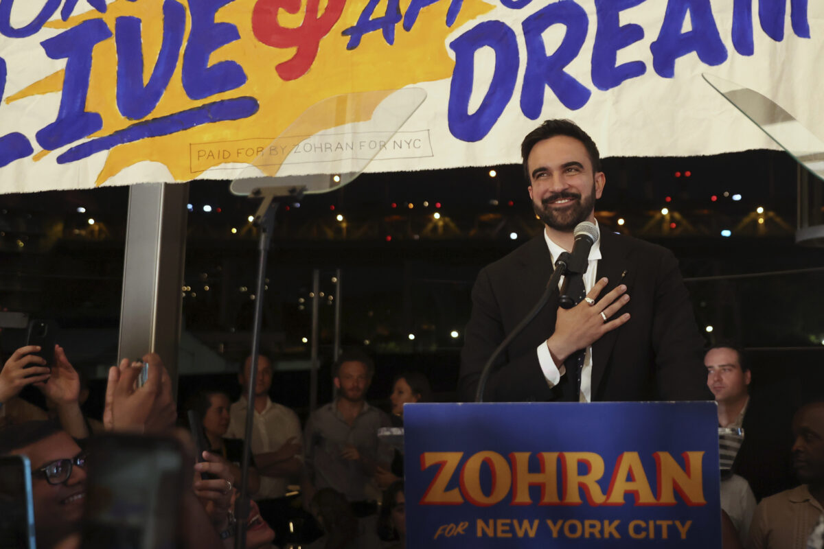 Democratic mayoral candidate Zohran Mamdani takes the stage at his primary election party