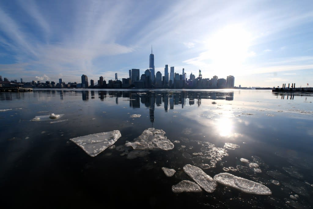 Ice flow on the Hudson River as seen from Jersey City, New Jersey, on Saturday. Luiz C. Ribeiro for NY Post