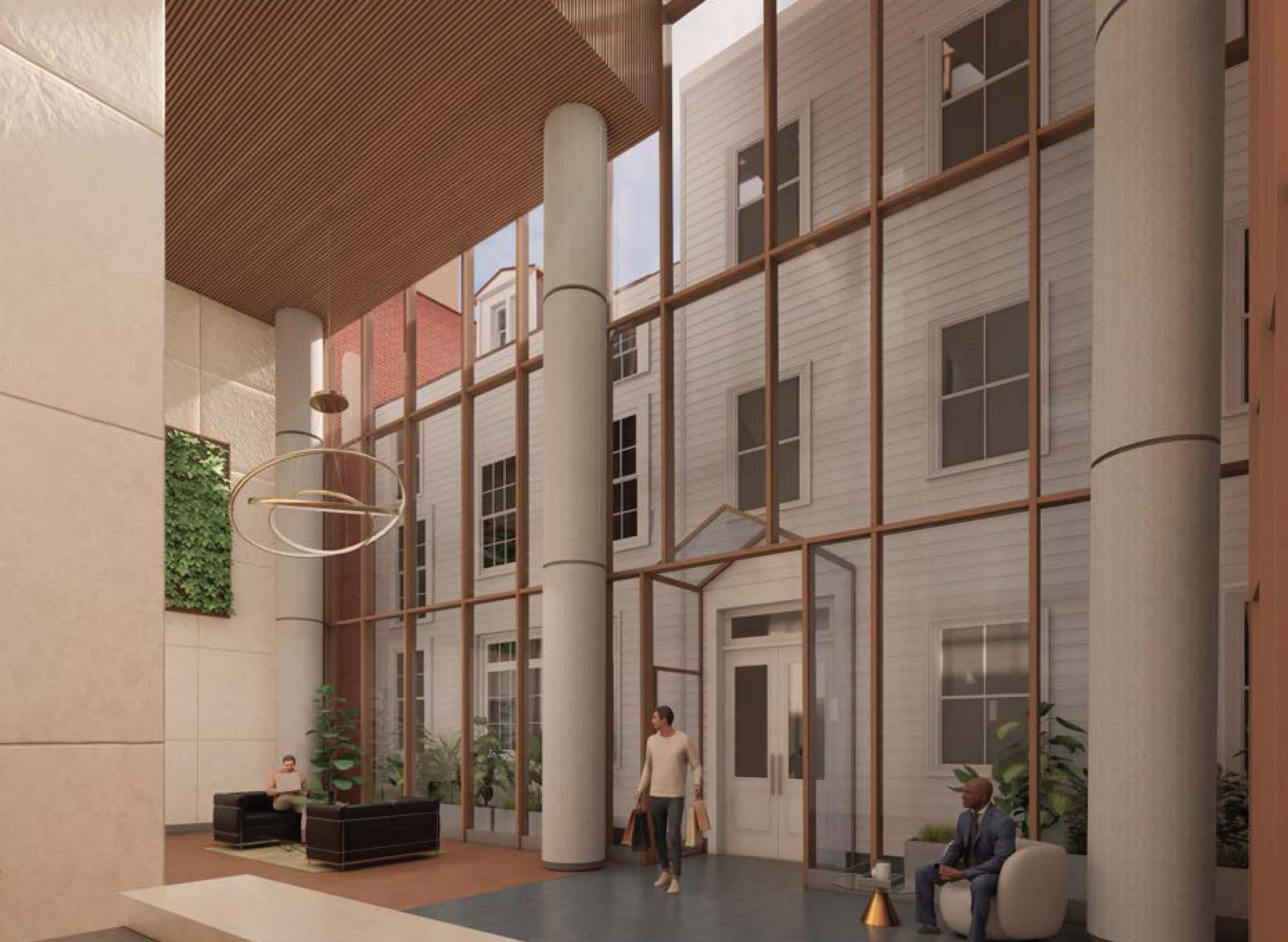 modern lobby with view of rear facade of houses