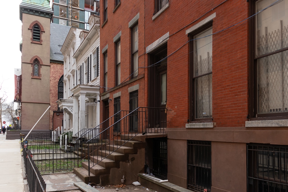 small houses on duffield street with crumbling features