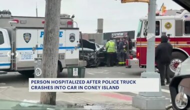 News 12 | Brooklyn | Person hospitalized after NYPD truck collides with car in Coney Island