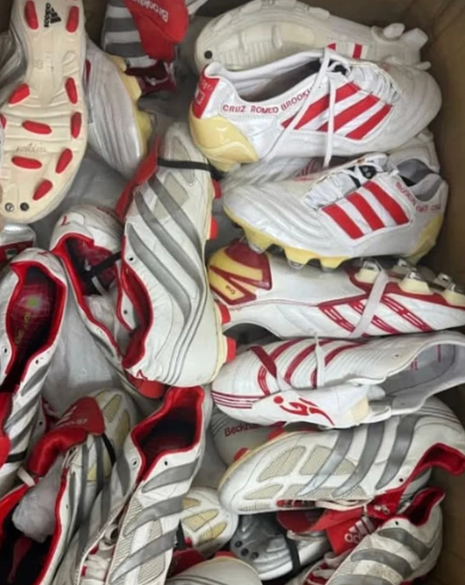 David Beckham shared a photo of his ‘archive’ of personalised boots (Instagram @Davidbeckham)