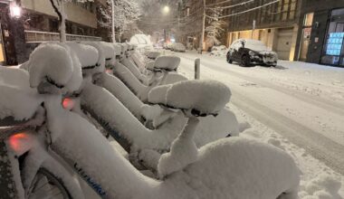 Alternate-side parking is suspended, trash pickup is delayed and city libraries are closed as a powerful winter storm peaks across the five boroughs. (Spectrum News NY1/Pat Kiernan)