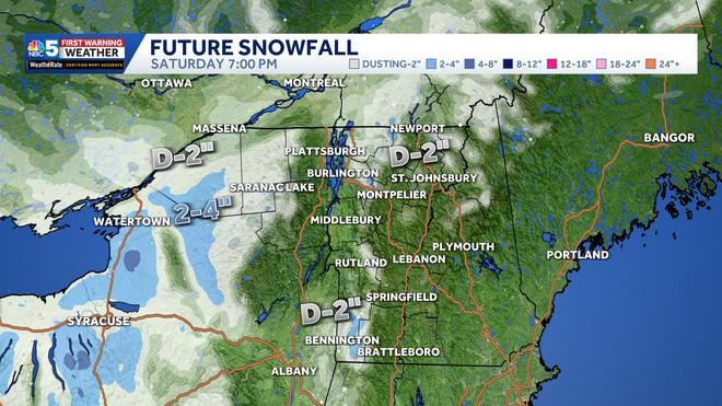 Snowfall forecast Friday night through Saturday evening.
