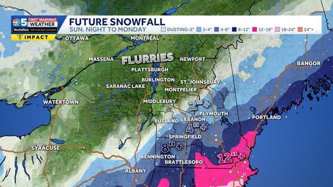 Potential snowfall Sunday night into Monday.