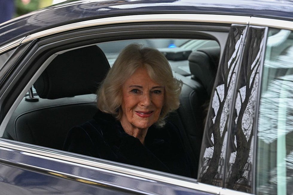 Queen Camilla leaves Sinfonia Smith Square Hall after visit in London london, united kingdom february 19: queen camilla is seen leaving sinfonia smith square hall, of which she is patron, following her visit to the venue in london, united kingdom on february 19, 2026. the visit takes place amid heightened public attention on the royal family following the arrest of andrew mountbatten windsor on suspicion of misconduct in public office. (photo by rasid necati aslim/anadolu via getty images)