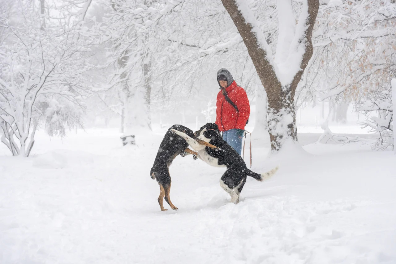 Dogs frolic in Prospect Park Brooklyn, N.Y., in on Feb. 23. 
