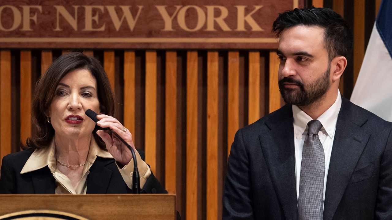 Gov. Kathy Hochul speaks during a press conference with Mayor Zohran Mamdani and NYPD Commissioner Jessica Tisch on Tuesday, Jan. 6, 2026, in New York.