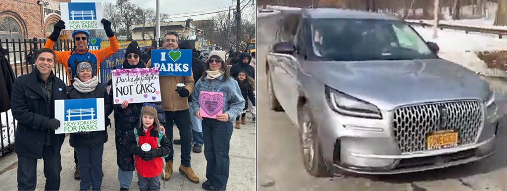 Queens Pol Trolls Her Own Constituents From Her Ticket-Covered Lincoln As They March For Car-Free Parks