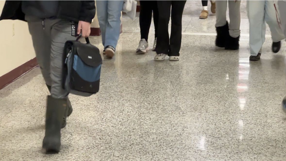 students walking in hallway