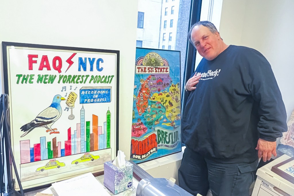 Liam Flaherty poses for a portrait in the FAQ NYC podcast room.