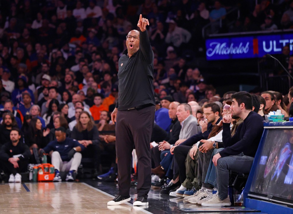 Mike Brown of the New York Knicks reacts on the baseline.