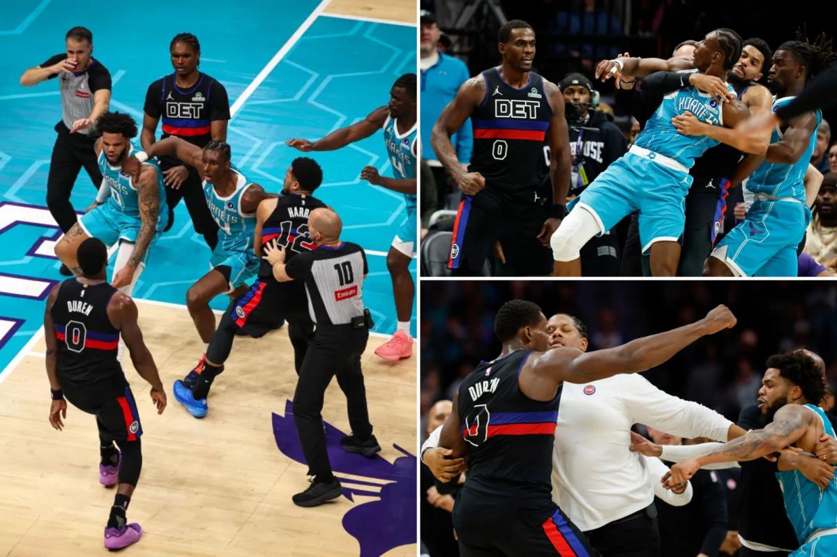 Four players ejected in wild Pistons-Hornets brawl