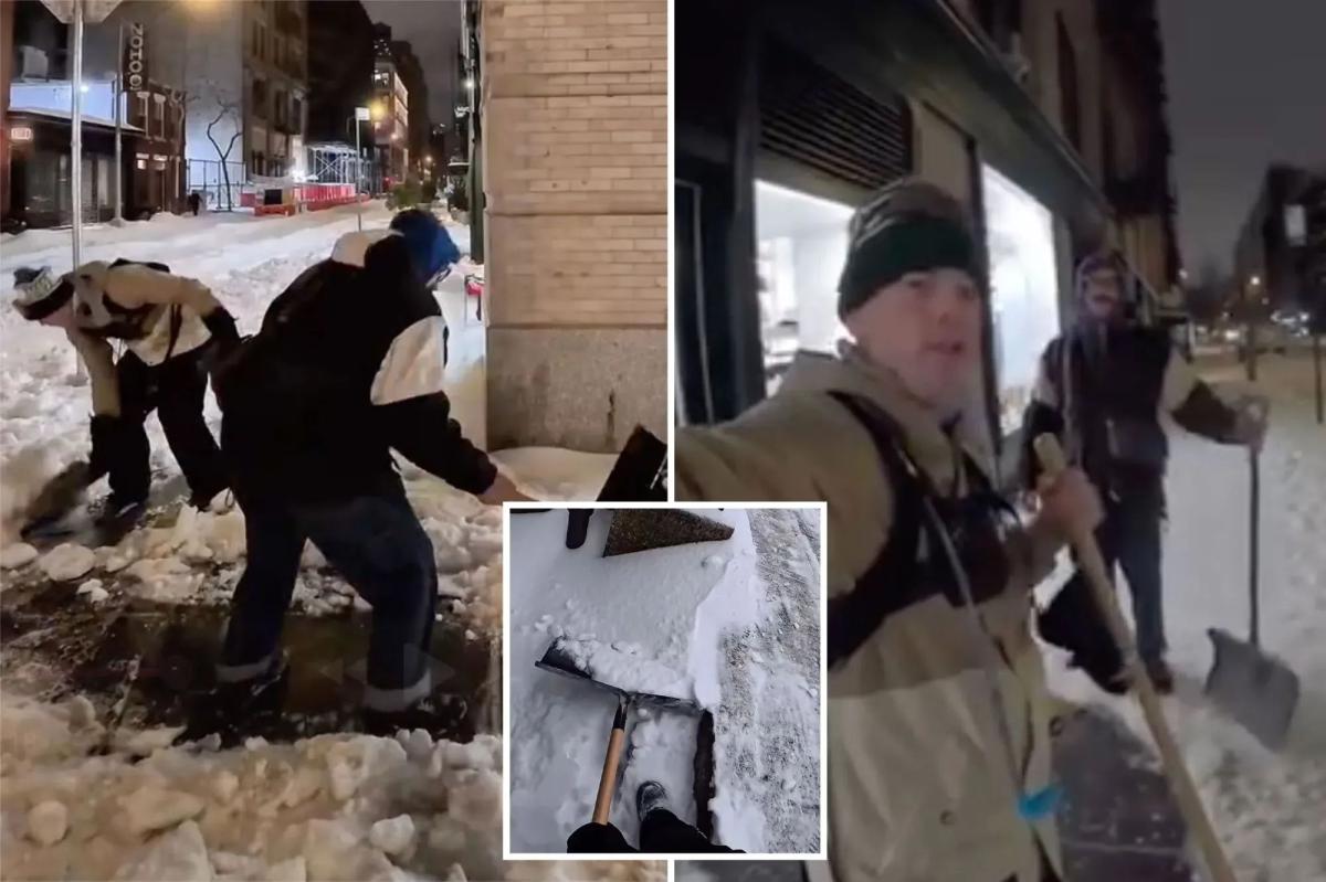 Duo goes viral for shoveling NYC sidewalks for free after Winter Storm Fern