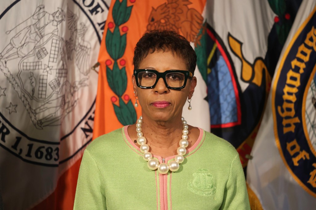 NYC City Council Speaker Adrienne Adams at a press conference.