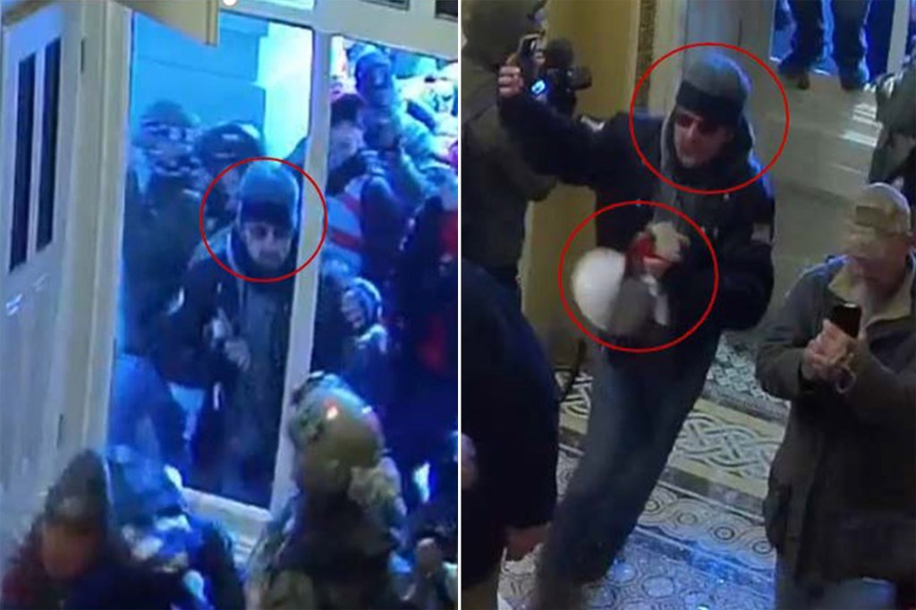 Collage of CCTV images of Philip Grillo during the Capitol riot.