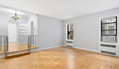 sunken living room with sunken living room, wood floors