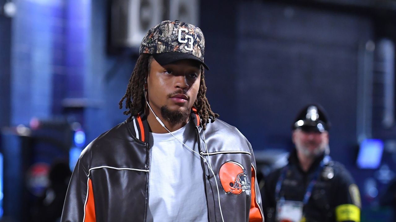 Cleveland Browns safety Ronnie Hickman arrives at Gillette Stadium prior to an NFL football game against the New England Patriots, Oct. 26, 2025, in Foxborough, Mass. (AP Photo/Steven Senne, File)