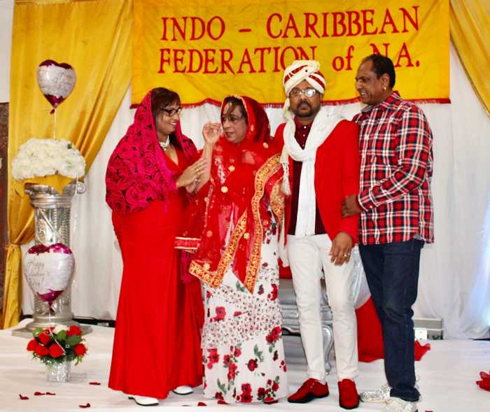 Cast members from a Skin “Ode to Love” written, produced, and directed by Radika Olarte, also an actor, going through their lines on stage at the 5th Annual Valentine’s Day celebration on February 7, at the elegant Liberty Palace in Richmond Hill, Queens. The presentation was hosted by the Indo-Caribbean Federation (ICF) in collaboration with United Adult Care.