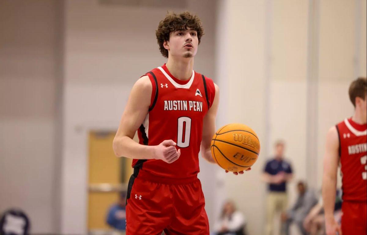 Austin Peay State University’s men's basketball team defeated Queens on Feb. 20, 2025, at Curry Arena in Charlotte, North Carolina. Photo by Alex Allard, APSU Athletics